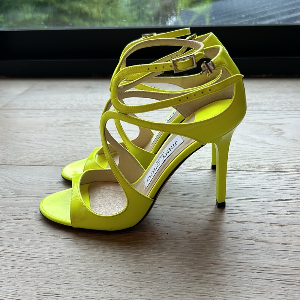 Jimmy Choo Neon Yellow Lance High Heel Sandals